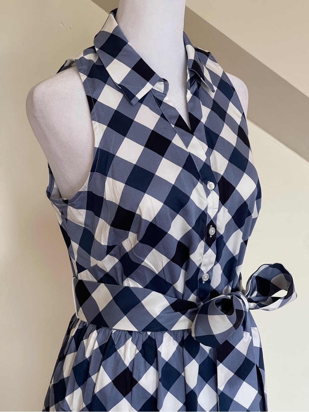 Tommy Hilfiger Navy Blue White Check Shirt Dress Sz 4 Sleeveless Pockets Tie NWT - Picture 6 of 14
